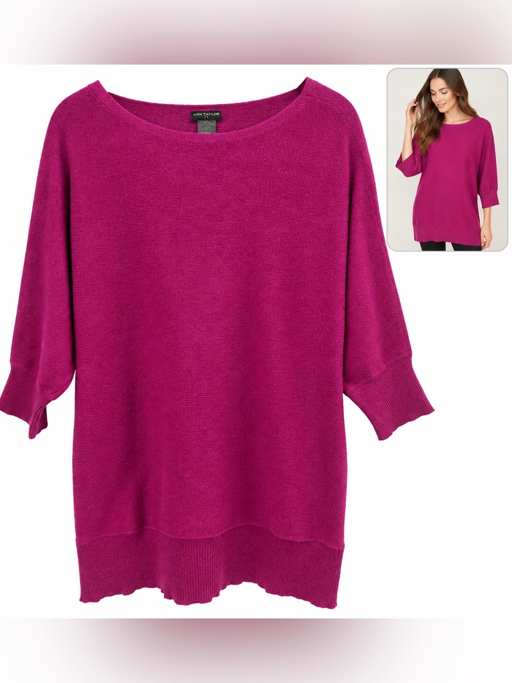 Ann Taylor Fuchsia Boatneck Sweater tunic or dress cute preppy feminine style